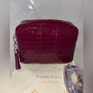 Pom Pom London City Plus Crossbody Bag purse leather croc claret wine NEW